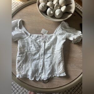 Free People White Lace Button-Up Top